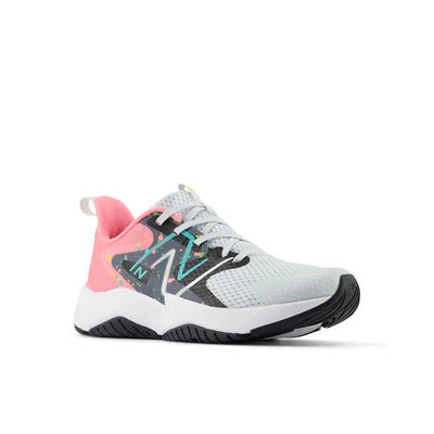 New Balance unisex-child Rave Run V2 Lace-up 12 Little Kid Quartz Grey/Ultra Pink/Cyber Jade