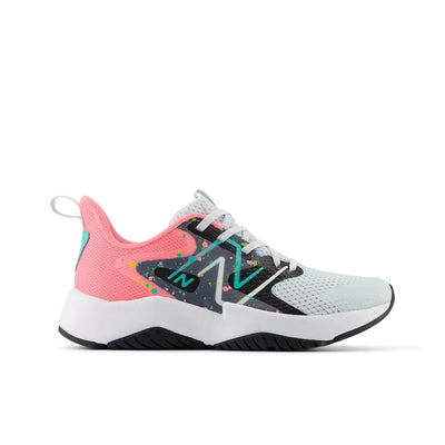 New Balance unisex-child Rave Run V2 Lace-up 12 Little Kid Quartz Grey/Ultra Pink/Cyber Jade